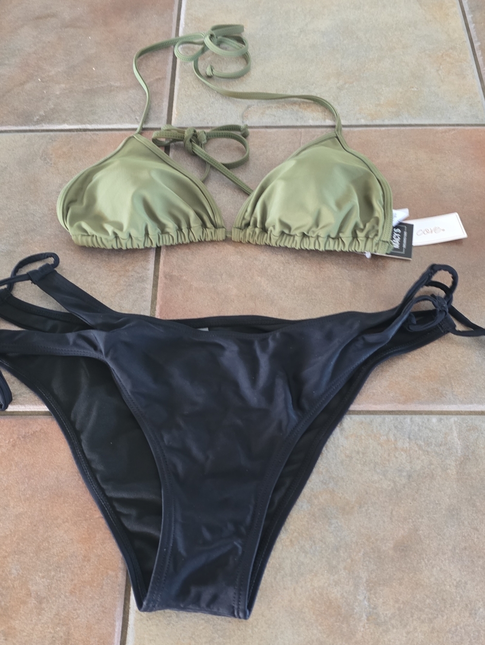 Women's Olive Green & Black Two-Piece Bikini Set - Brand: